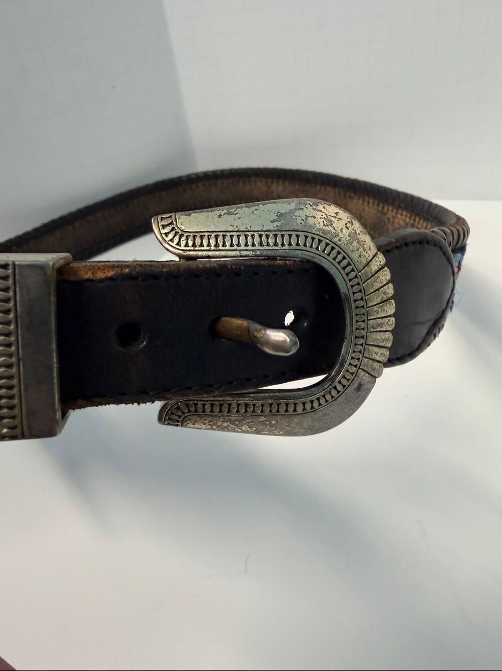 Vintage 1991 Leather Beaded Western Belt 36” - Picture 4 of 11